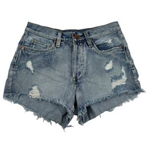 Blank NYC Distressed High Rise Button Fly Light Wash Denim Shorts Sz 24 Cotton